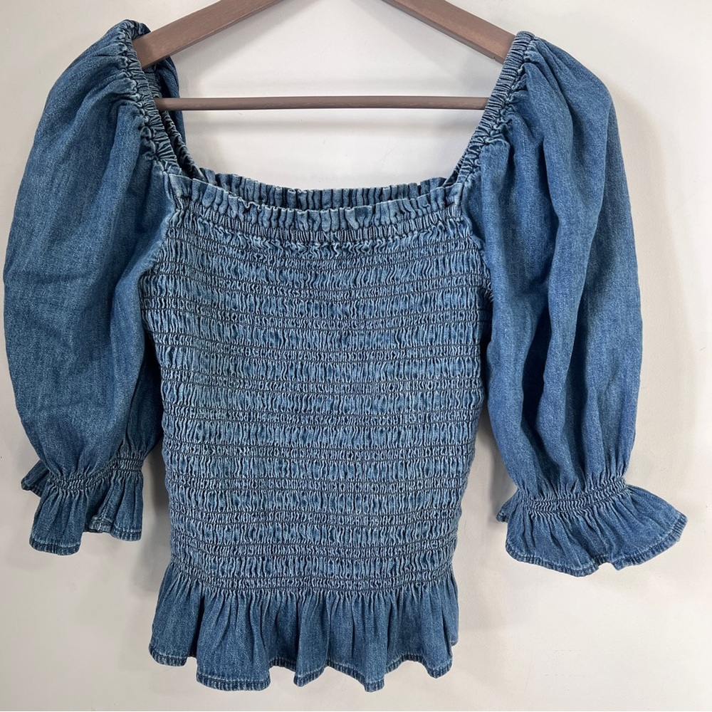 GAP Blue Smocked Blouse with Ruffle Details
